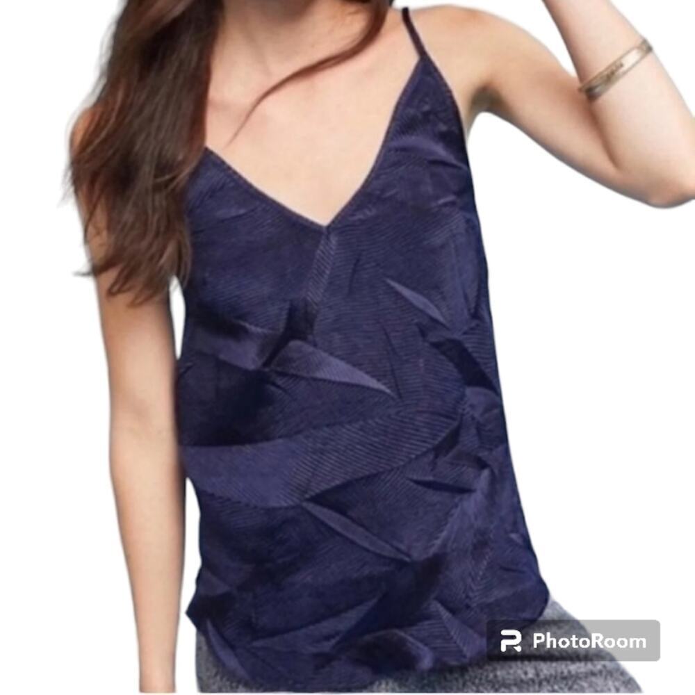 Floreat for Anthropologie Navy Textured Origami Spaghetti Straps Tank Top Sz S